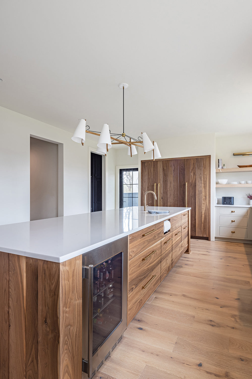White Kitchen With Walnut Cabinets