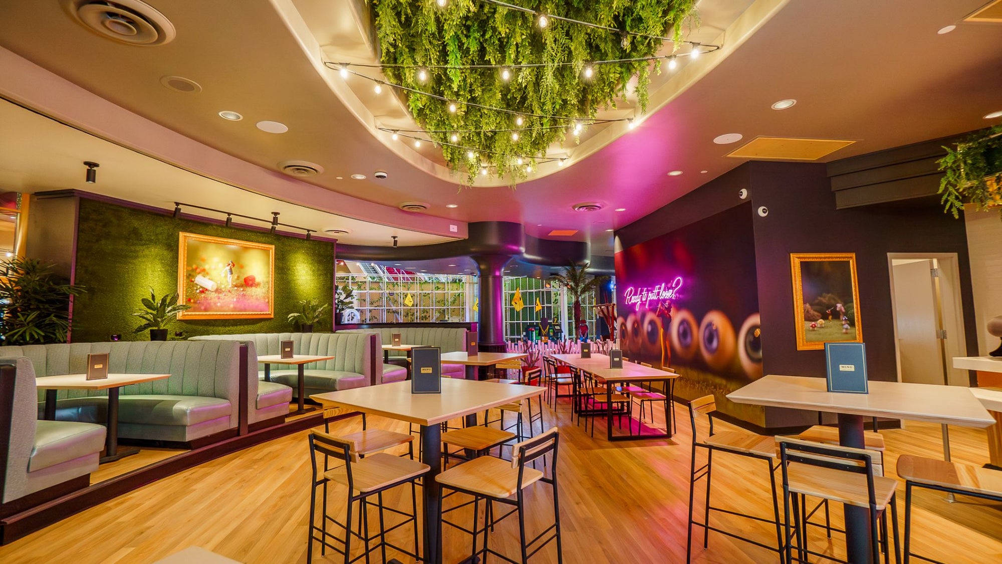 restaurant tables and bar stools