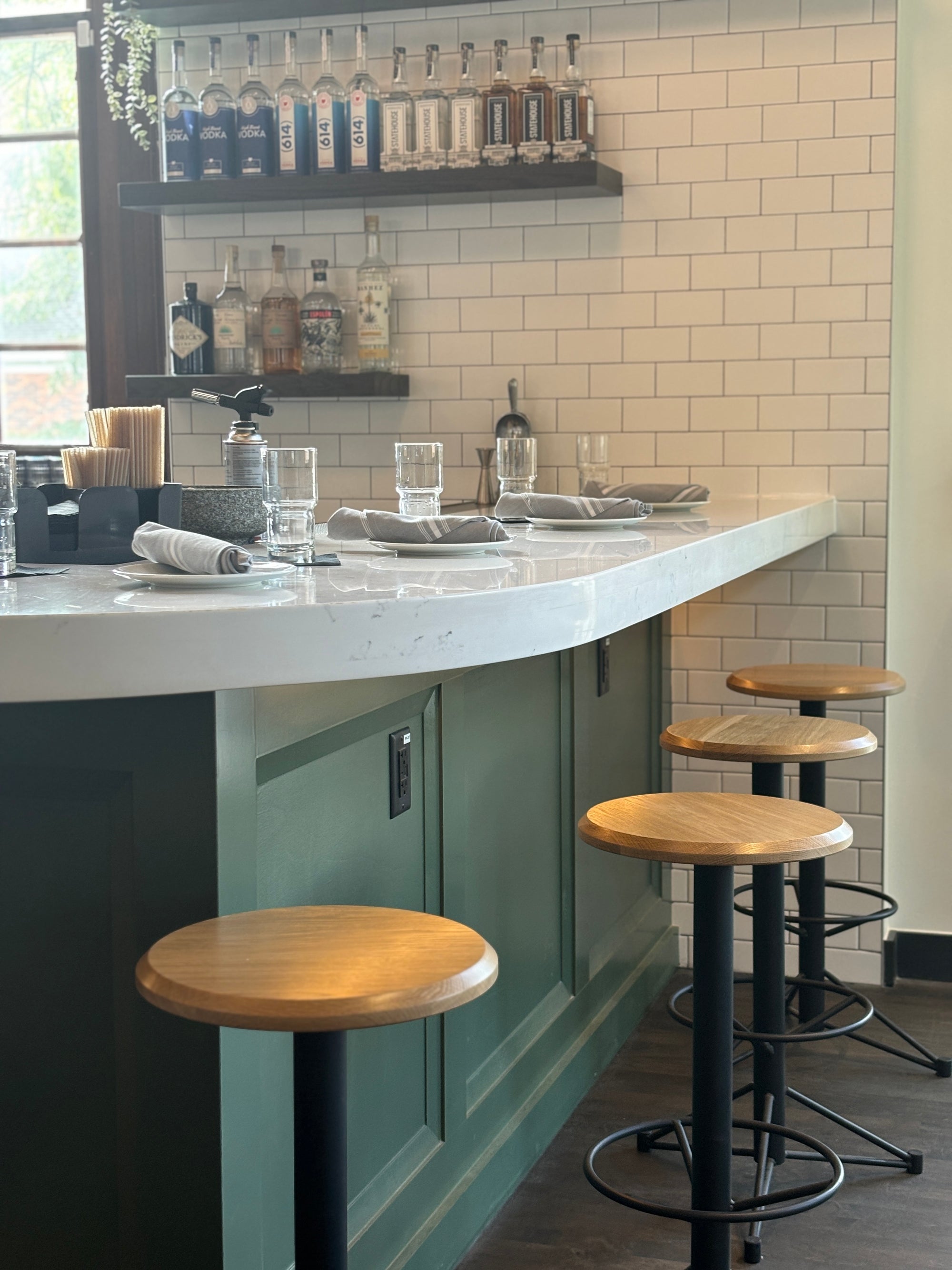 wood and metal bar stools for a restaurant