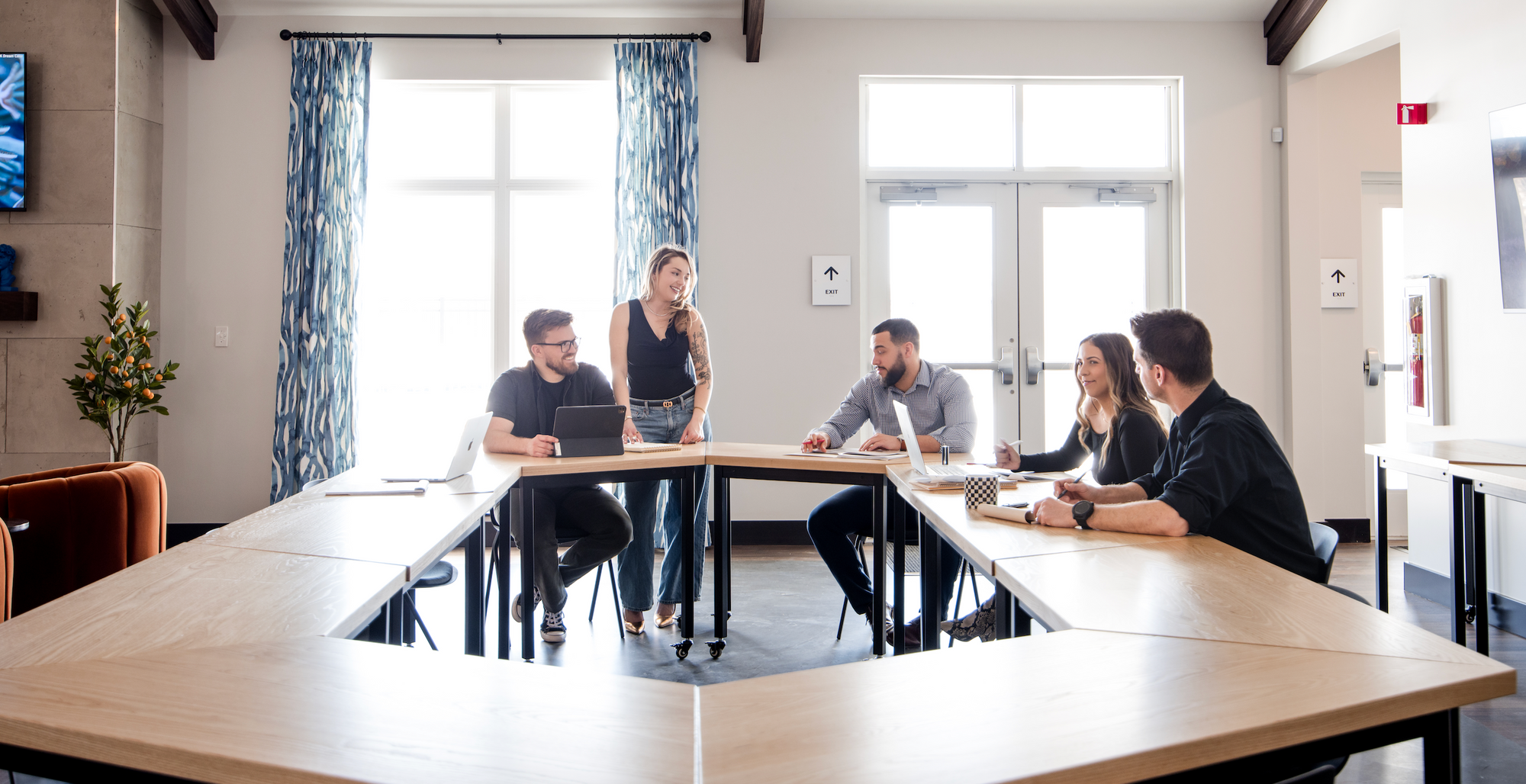 modern modular tables in an office setting