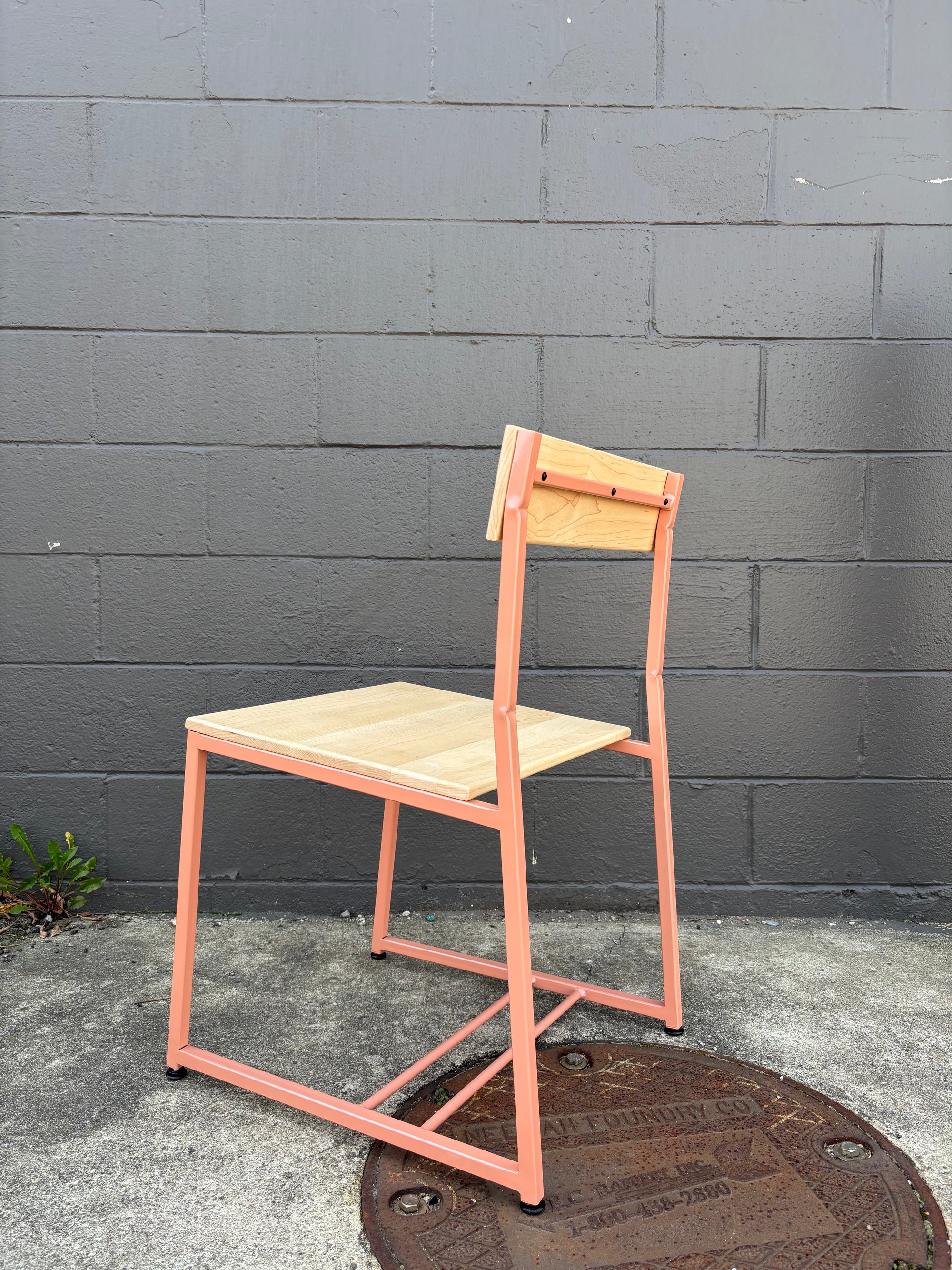 custom pink restaurant chair with wood seat