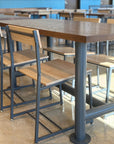 metal and wood restaurant tables and chairs