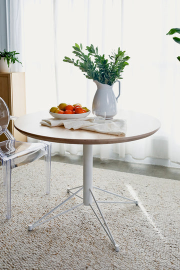 *floor model* Mast Round Dining Table- White/Maple