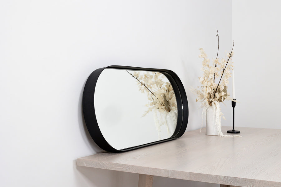 round mirror, oval mirror, metal mirror, modern mirror
